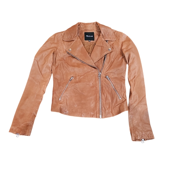 Madewell 100% Washed Leather BikerJacket Womens size  XXS   NWT - Picture 4 of 13
